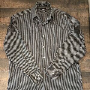 Claiborne 100% cotton black button down shirt with stripes